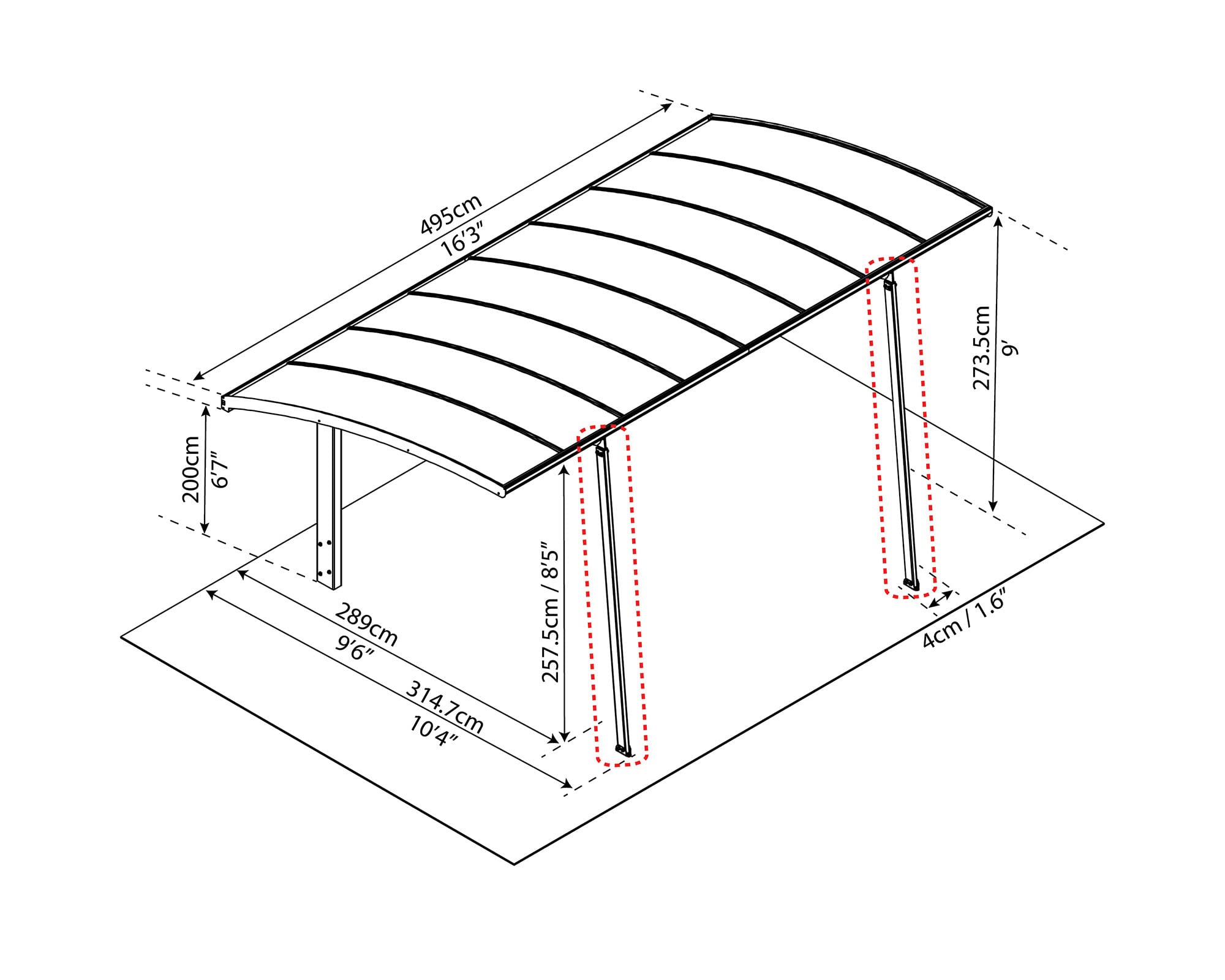 Palram - Canopia Arizona Carport Snow and Winter Support Kit for All Palram - Canopia Carports, Metal (Gray) - Image 6
