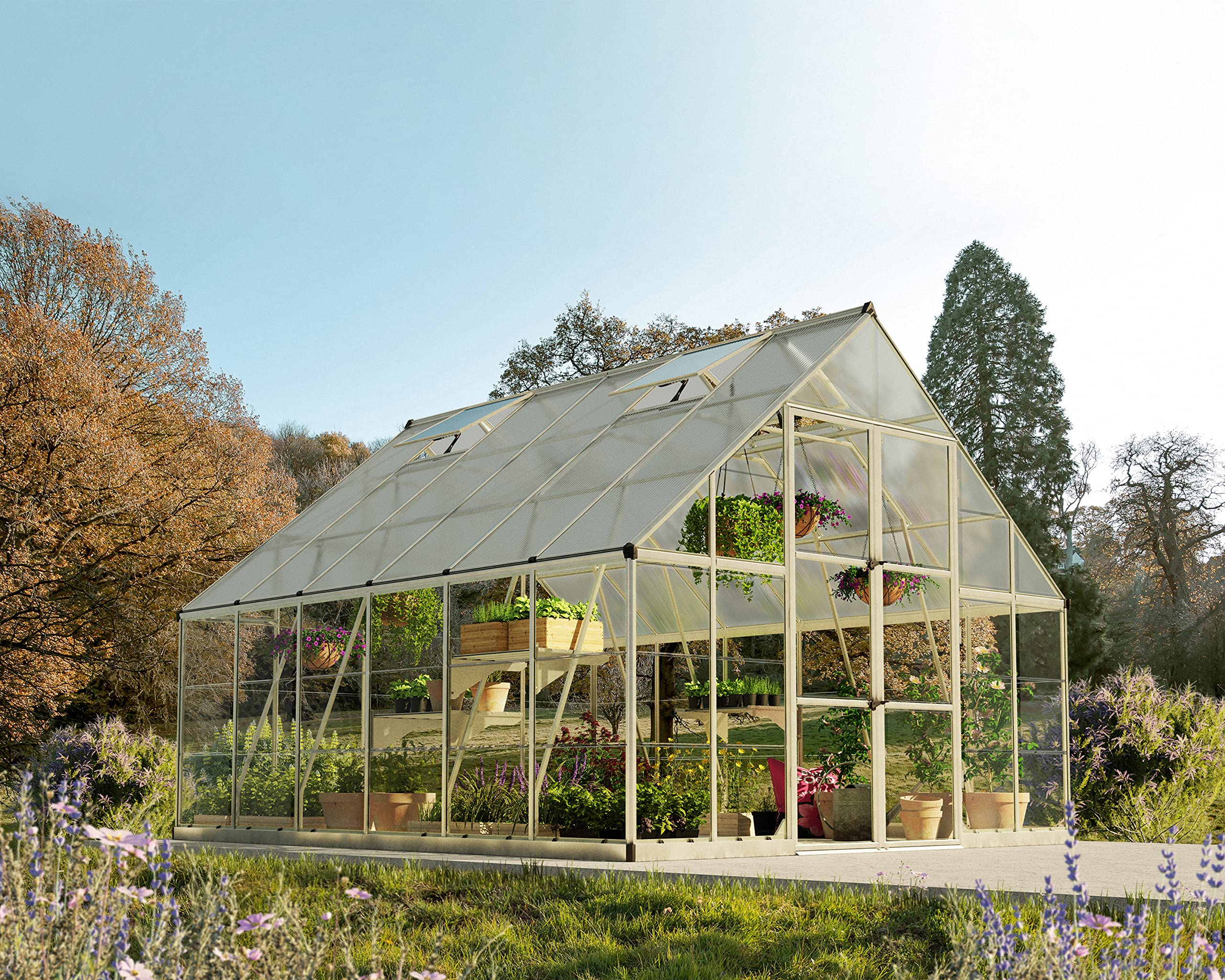 Palram Canopia Balance Greenhouse Kit, 10'x12', UV Protected, Wind & Weather Resistant, Clear Polycarbonate Panels, Maintenance Free Outdoor Garden Stuff, Walk-in Silver Structure, 5 Year Warranty - Image 3
