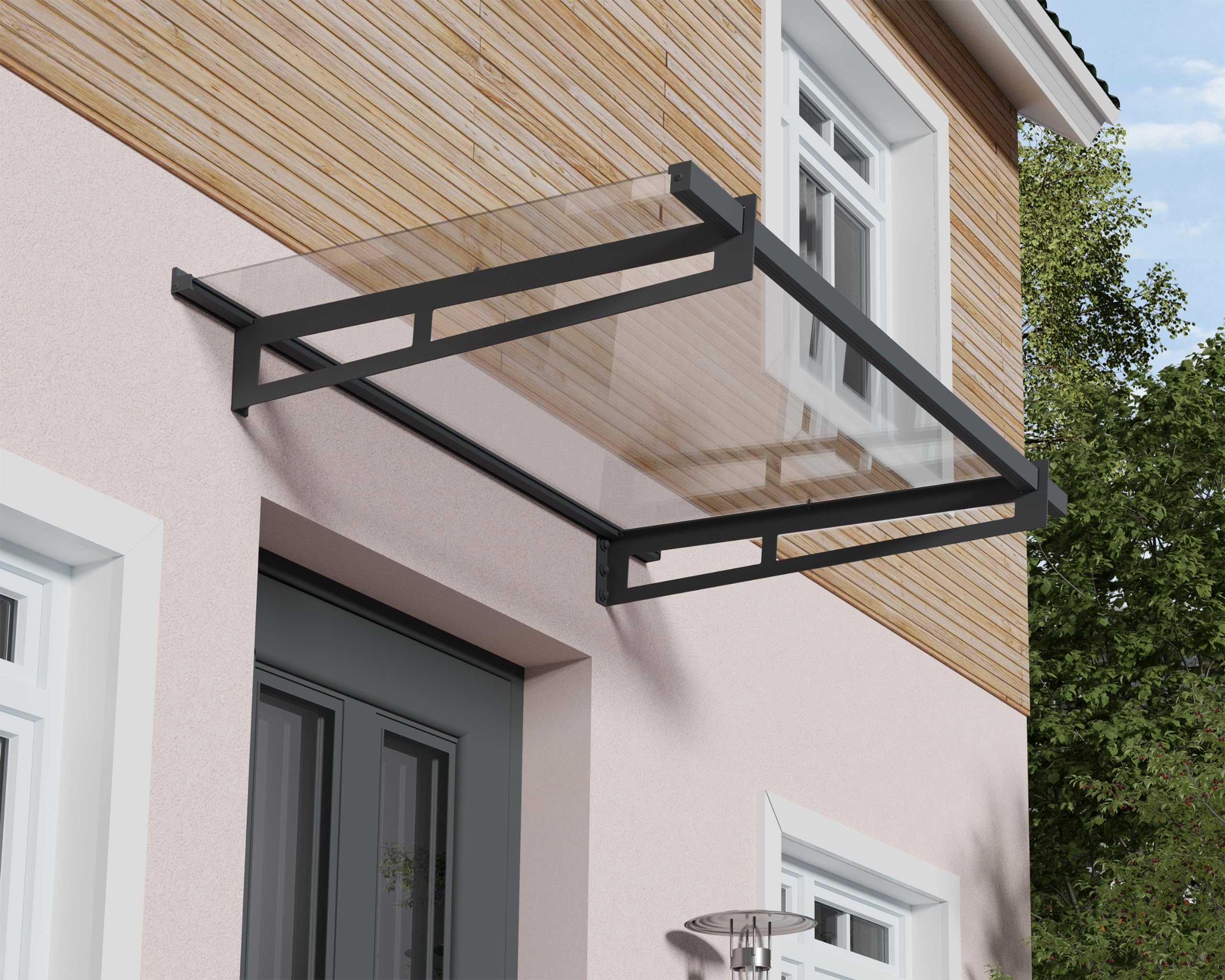Palram - Canopia Bremen 1500-5' x 3' Window & Door Awning for Door Entrance, High-End Polycarbonate Patio Canopy with Clear Panels, UV Protection, Modern Gray Metal Frame, Weather Resistant Overhang - Image 3