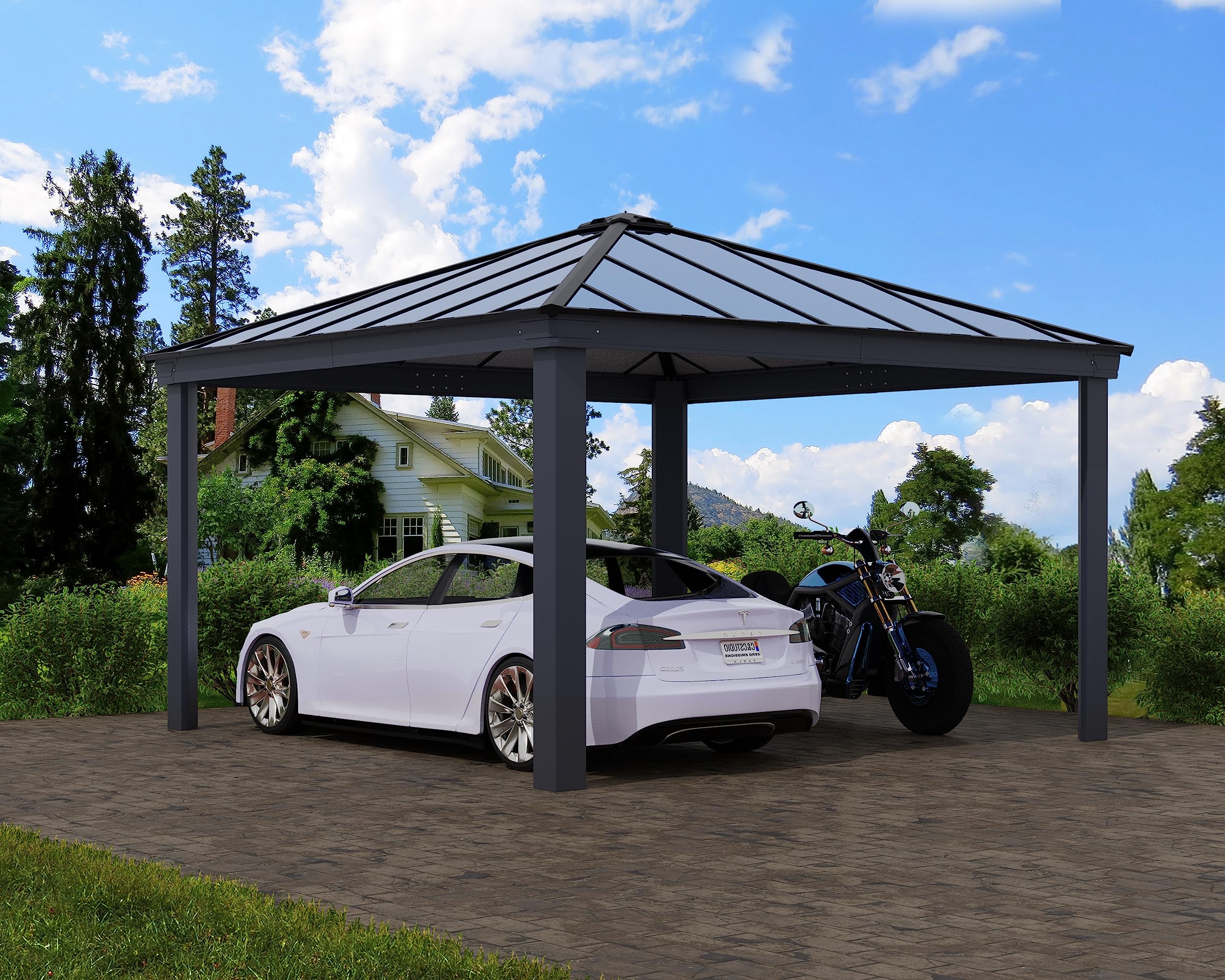 Palram - Canopia Colorado 14 x 14 x 6.5 Carport, Heavy Duty Metal Car Port, Weather-Protected Aluminum Frame, Polycarbonate RV & Car Storage, UV Protected, DIY Truck Garage Kit, 10-Year Warranty, Gray - Image 3