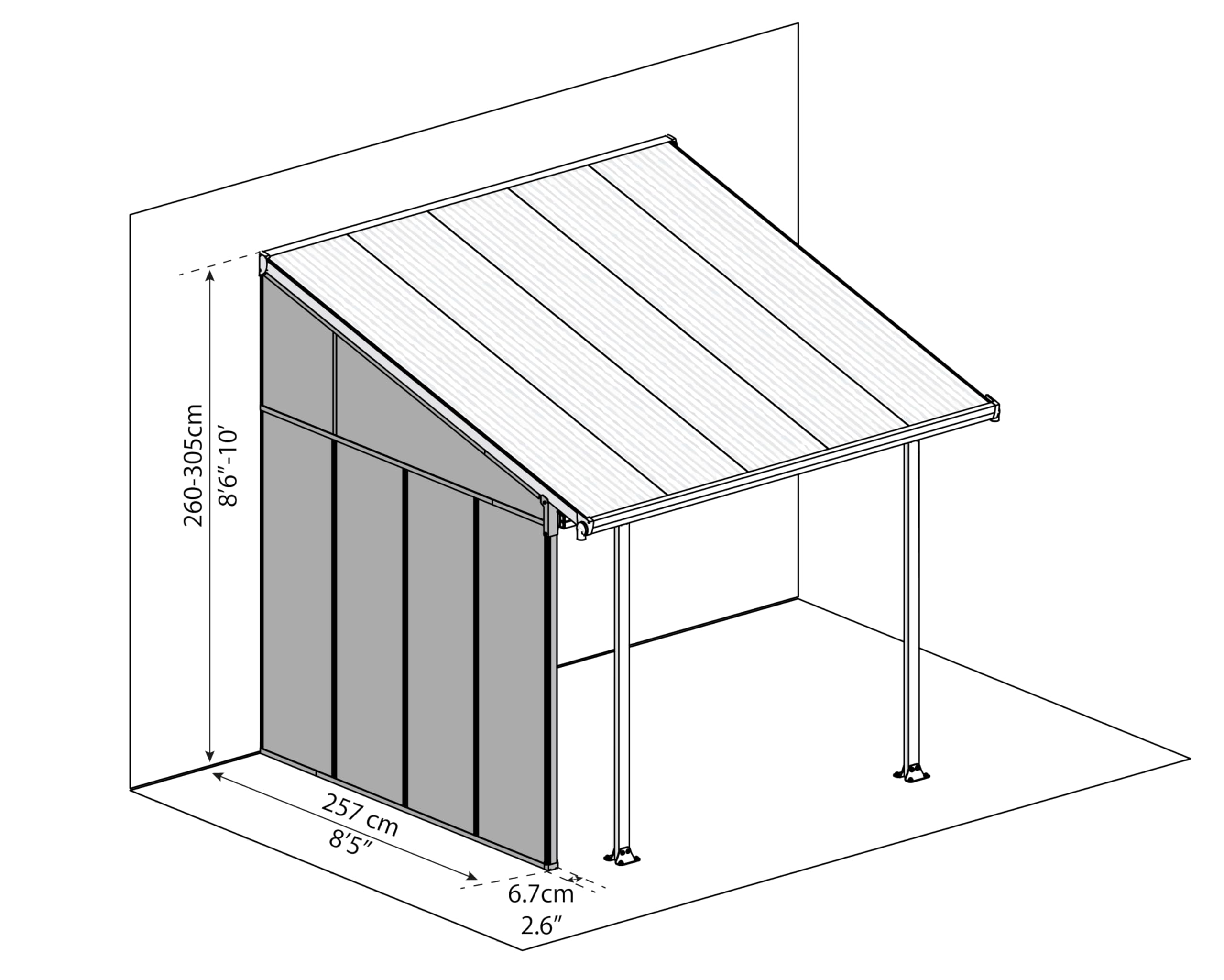 Palram - Canopia Feria 10' Patio Cover Sidewall Kit Gray Powder Coated Aluminum with Clear Acrylic Panels, Weather and Wind Resistant - Image 4