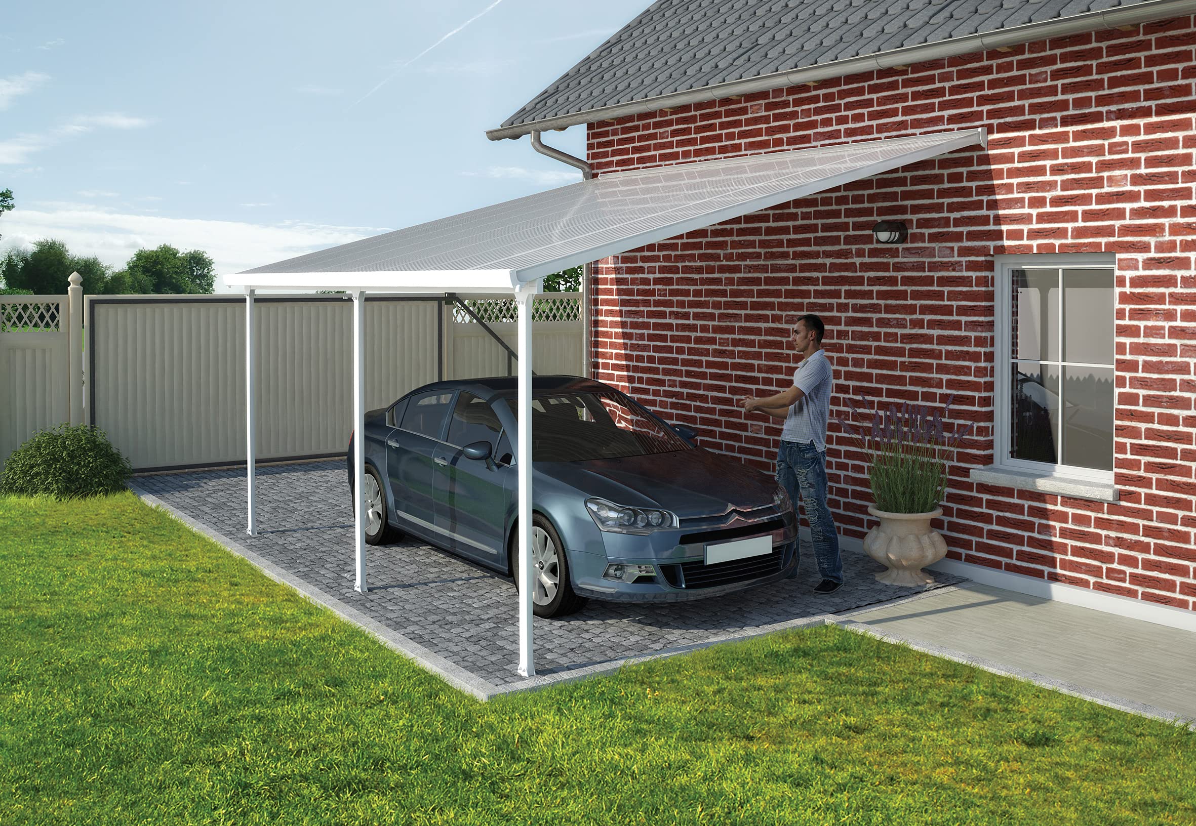 Palram - Canopia Feria 13 Ft. x 20 Ft. Carport Aluminum Metal Frame and Polycarbonate Panels Car Port for Outdoor Driveway to Protect Car, Truck, RV, Trailer, Boat, Equipment Storage(White) - Image 3