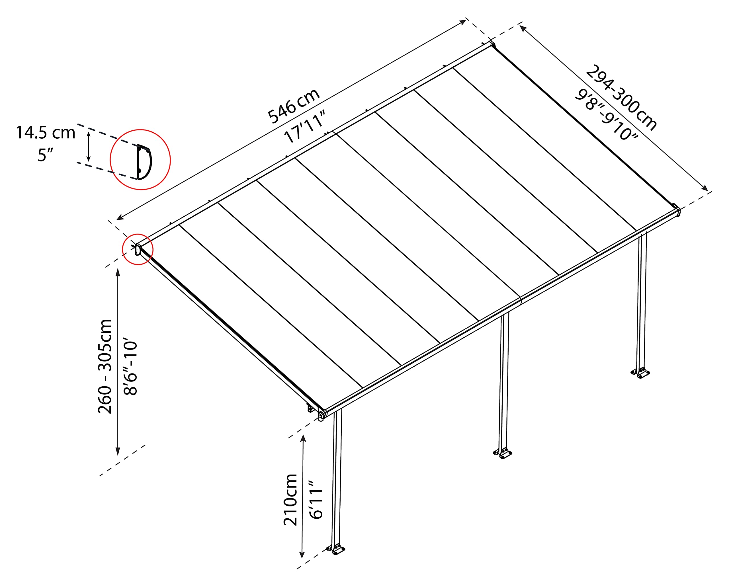 Palram - Canopia Feria Patio Cover 10' x 18' Gray/Clear Outdoor Canopy Awning, Waterproof, Shade, Outside Shelter For Backyard, Gutters, with 100% UV Protection - Image 5