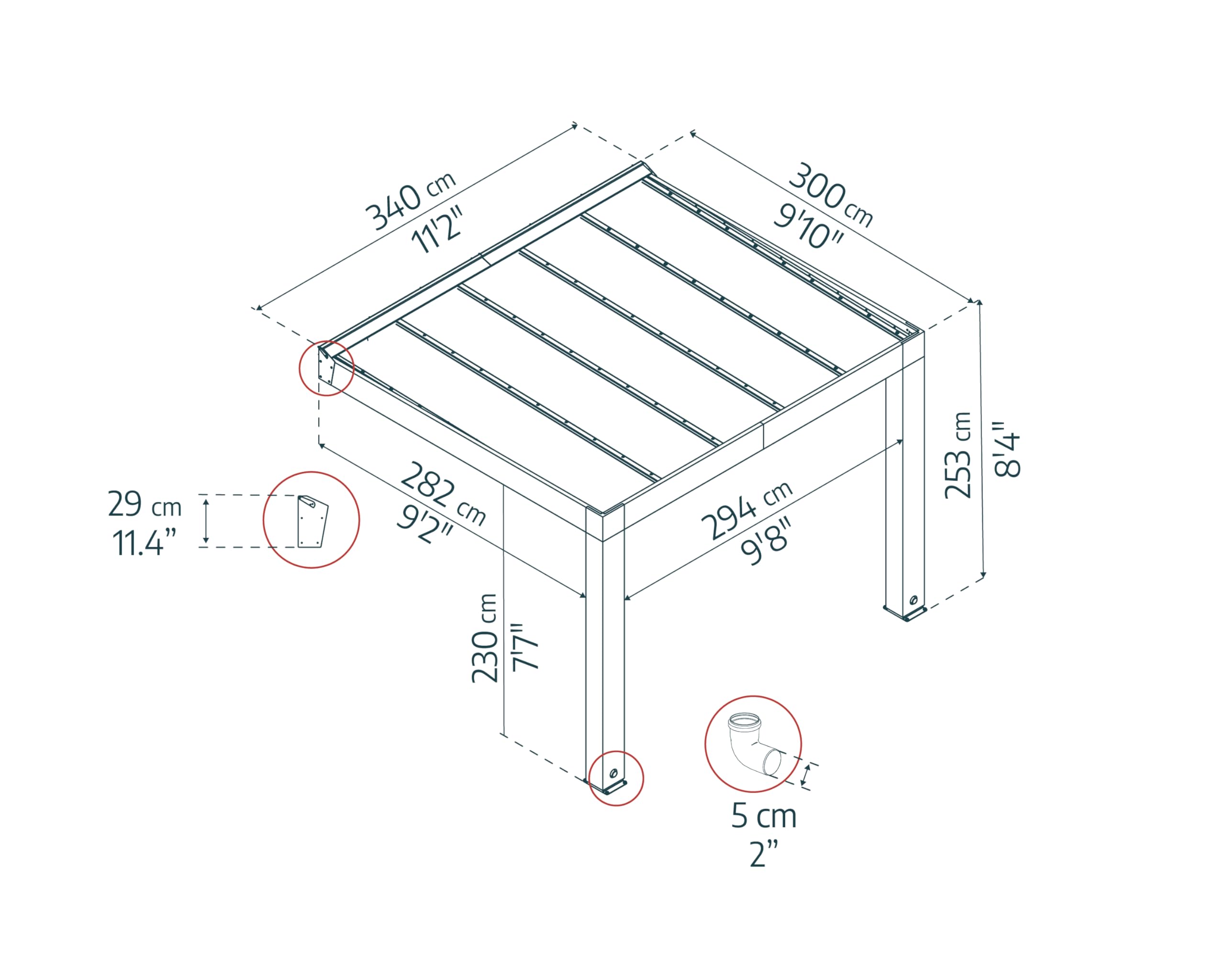 Palram - Canopia Helsinki 10' x 11' Attached Wood Pergola Patio Cover, Polycarbonate Roof with Built-in Gutters, UV & Heat Block Technology, All-Weather Outdoor Awning Canopy, Brown/Light Gray - Image 8