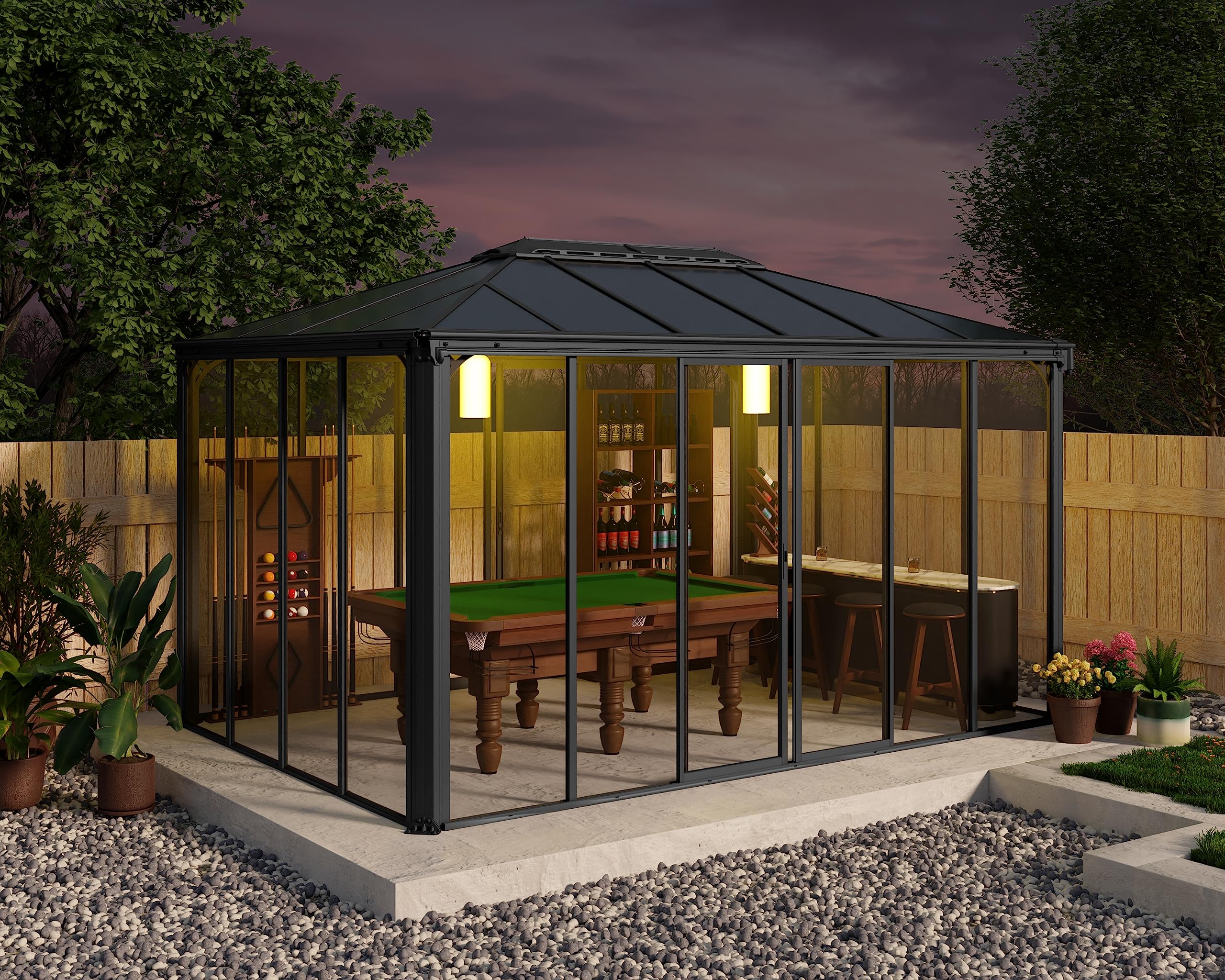 Palram - Canopia Ledro Outdoor Enclosed Gazebo 10x14 with Screen Doors, Gray Aluminum Frame, Clear Acrylic Walls, & Gray Polycarbonate Hardtop Gazebo Roof, Weatherproof Backyard Gazebo Kit - Image 3
