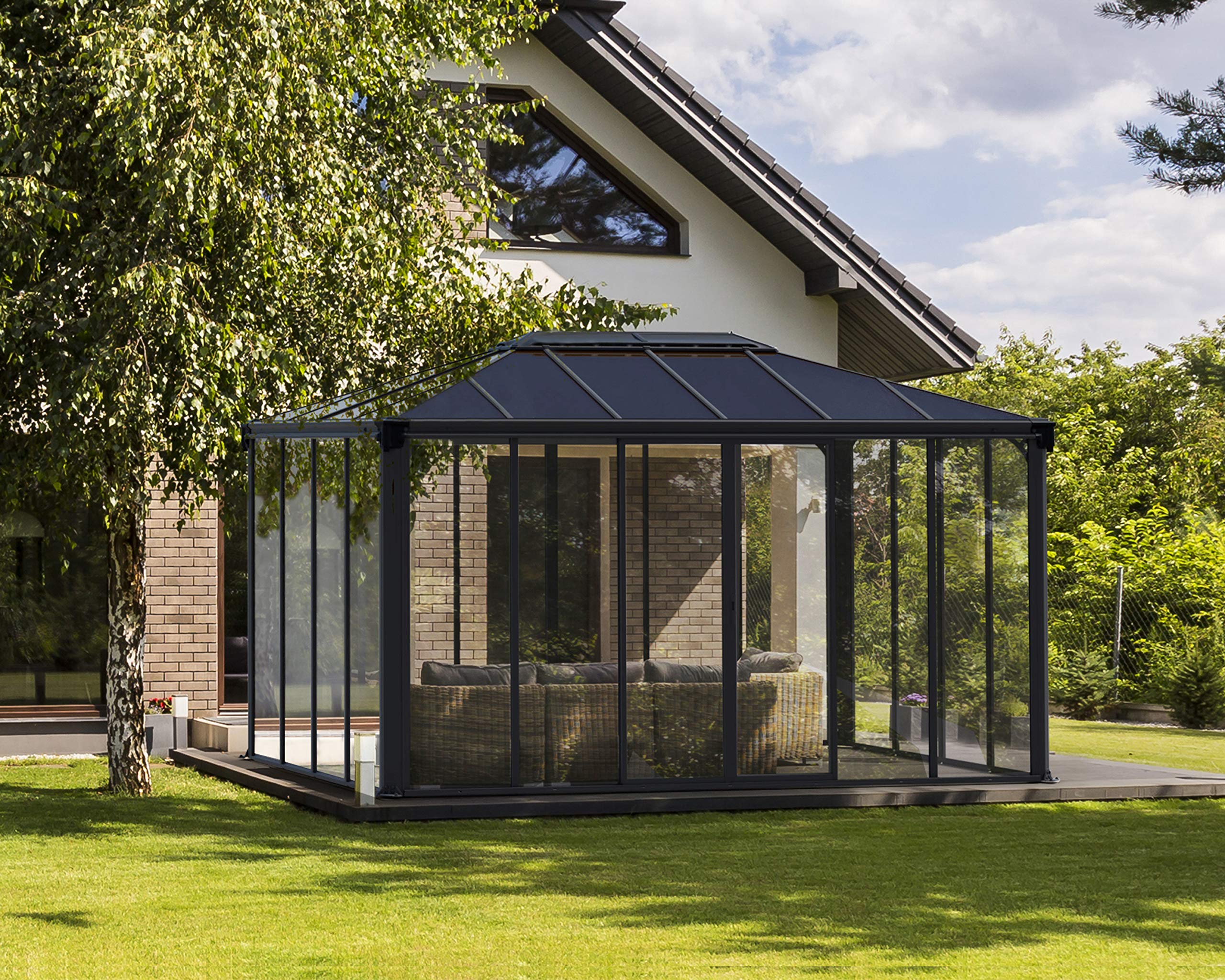 Palram - Canopia Ledro Outdoor Enclosed Gazebo 10x14, Gray Aluminum Frame, Clear Acrylic Walls, & Bronze Polycarbonate Hardtop Gazebo Roof, Weatherproof Backyard Gazebo Kit - Image 4