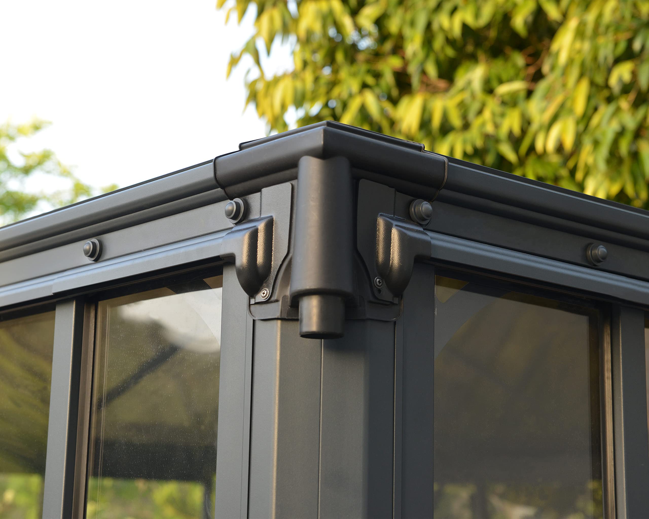 Palram - Canopia Ledro Outdoor Enclosed Gazebo 10x14 with Screen Doors, Gray Aluminum Frame, Clear Acrylic Walls, & Gray Polycarbonate Hardtop Gazebo Roof, Weatherproof Backyard Gazebo Kit - Image 6