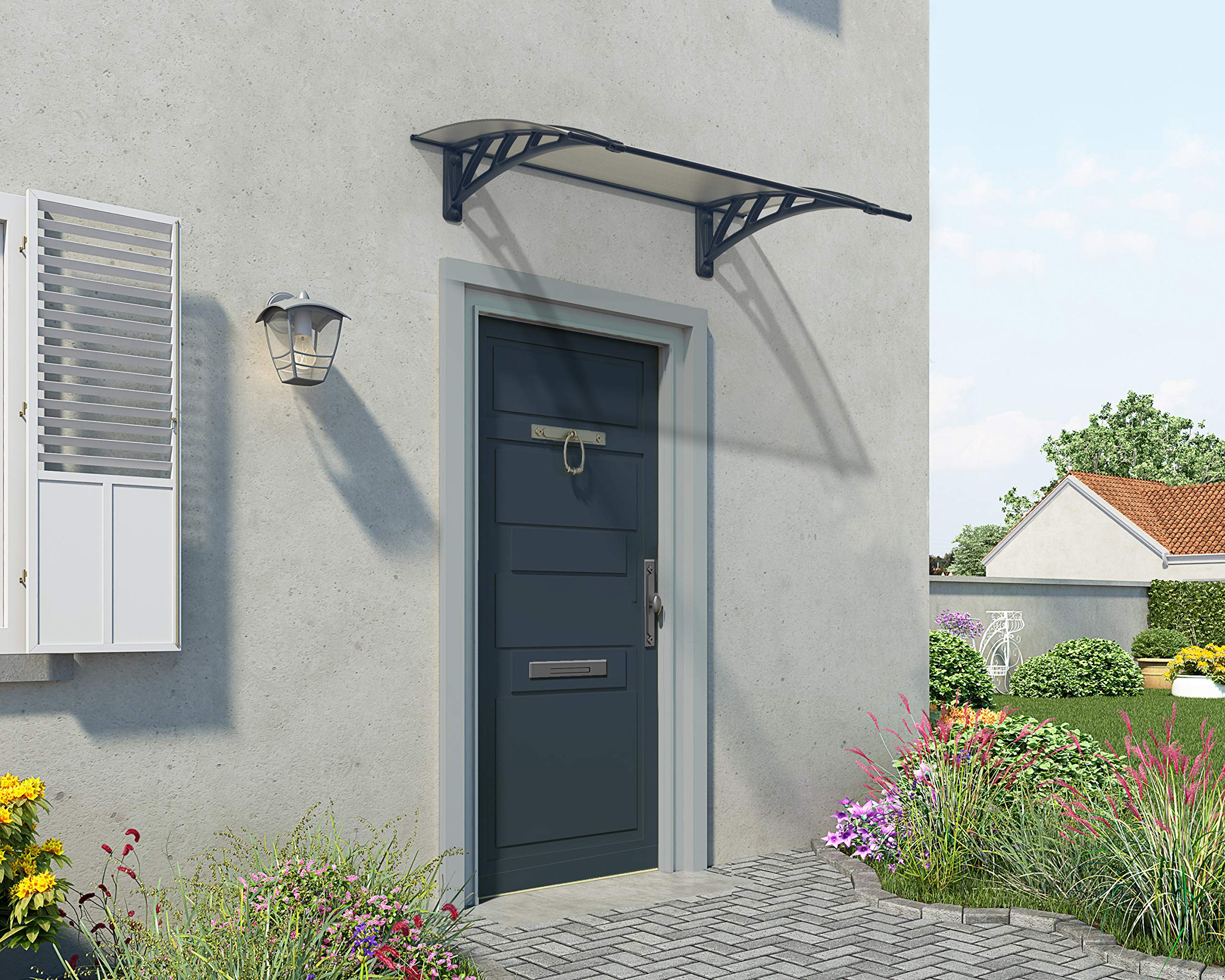 Palram - Canopia Neo 1180-4' x 3' Window & Door Awning for Door Entrance, High-End Polycarbonate Patio Canopy with Clear Panels, UV Protection, Modern Gray Metal Frame, Weather Resistant Overhang - Image 3