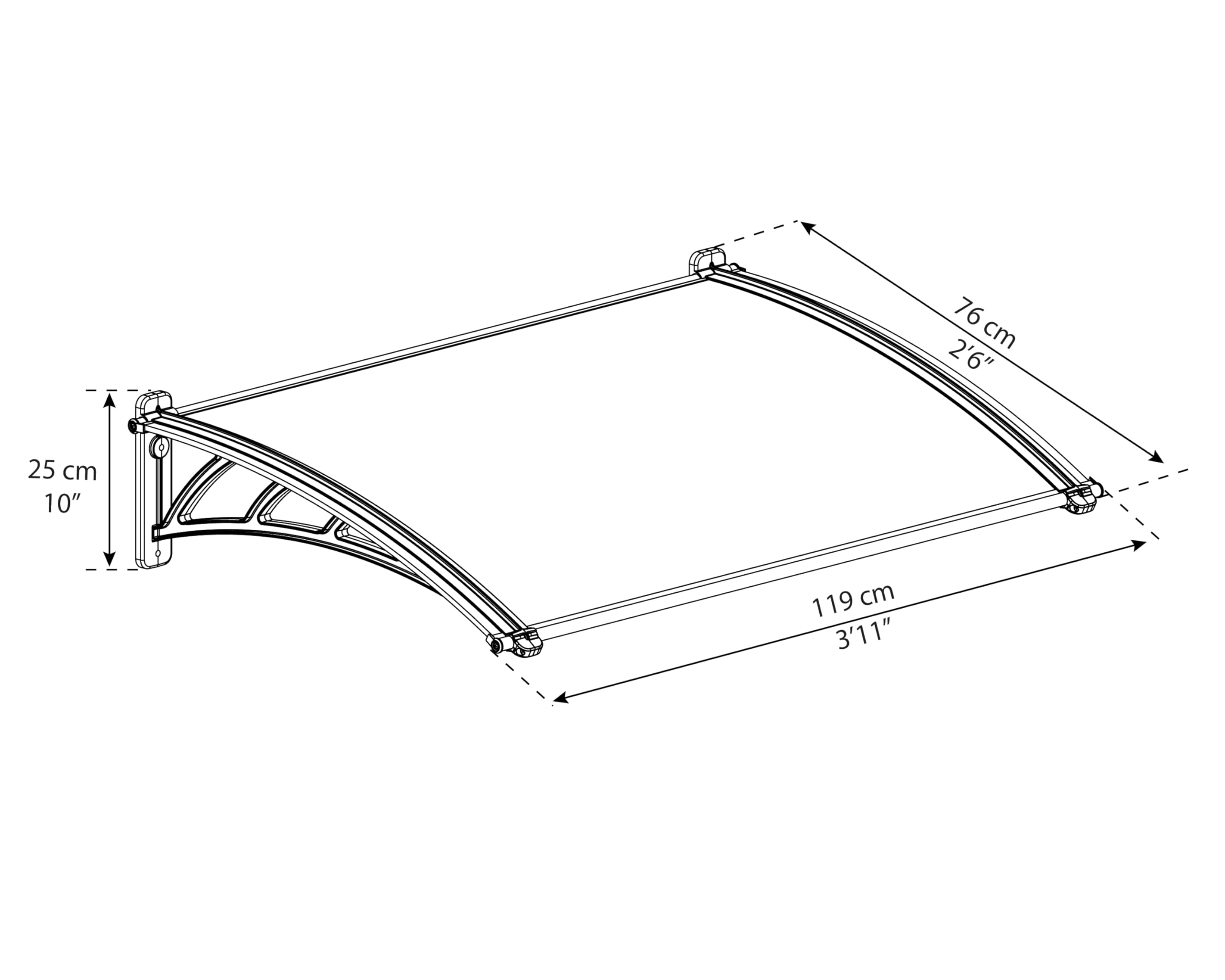 Palram - Canopia Neo 1180-4' x 3' Window & Door Awning for Door Entrance, High-End Polycarbonate Patio Canopy with Clear Panels, UV Protection, Modern Gray Metal Frame, Weather Resistant Overhang - Image 4