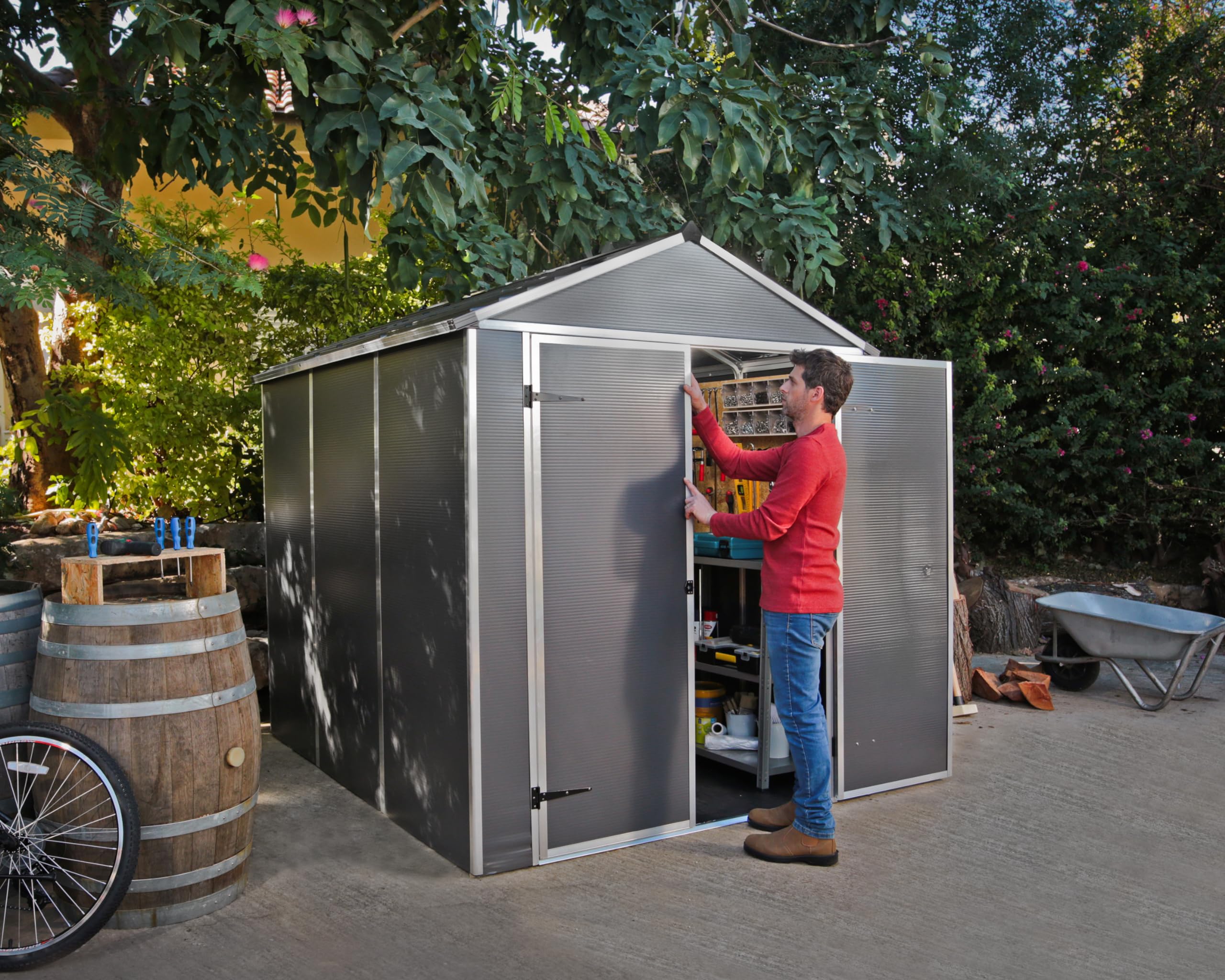 Palram - Canopia Rubicon Storage Shed, 6'x8' DIY Backyard Shed, Gray Polycarbonate Panels and Aluminum Frame, Sheds & Outdoor Storage for Lawn Mower, Bike, Garden Tools, Outdoor Storage Box Shed - Image 3