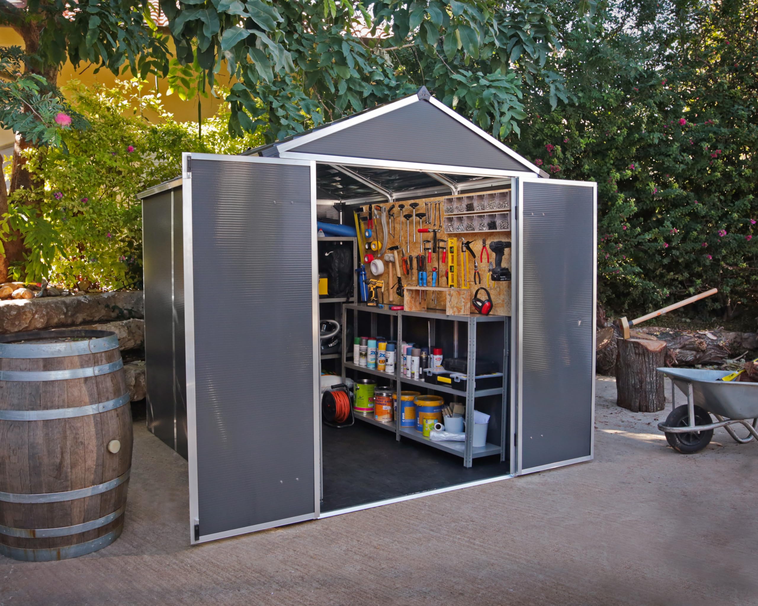Palram - Canopia Rubicon Storage Shed, 6'x8' DIY Backyard Shed, Gray Polycarbonate Panels and Aluminum Frame, Sheds & Outdoor Storage for Lawn Mower, Bike, Garden Tools, Outdoor Storage Box Shed - Image 4