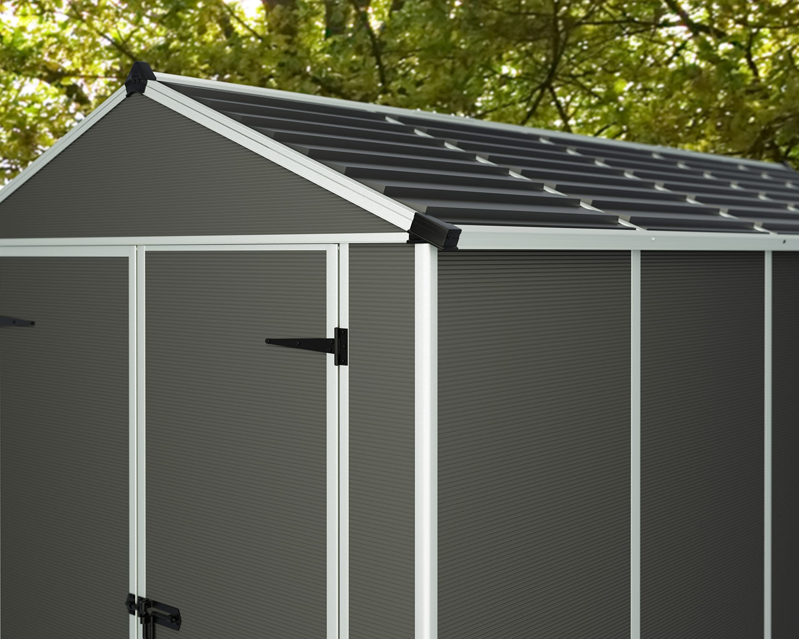Palram - Canopia Rubicon Storage Shed, 6'x8' DIY Backyard Shed, Gray Polycarbonate Panels and Aluminum Frame, Sheds & Outdoor Storage for Lawn Mower, Bike, Garden Tools, Outdoor Storage Box Shed - Image 5