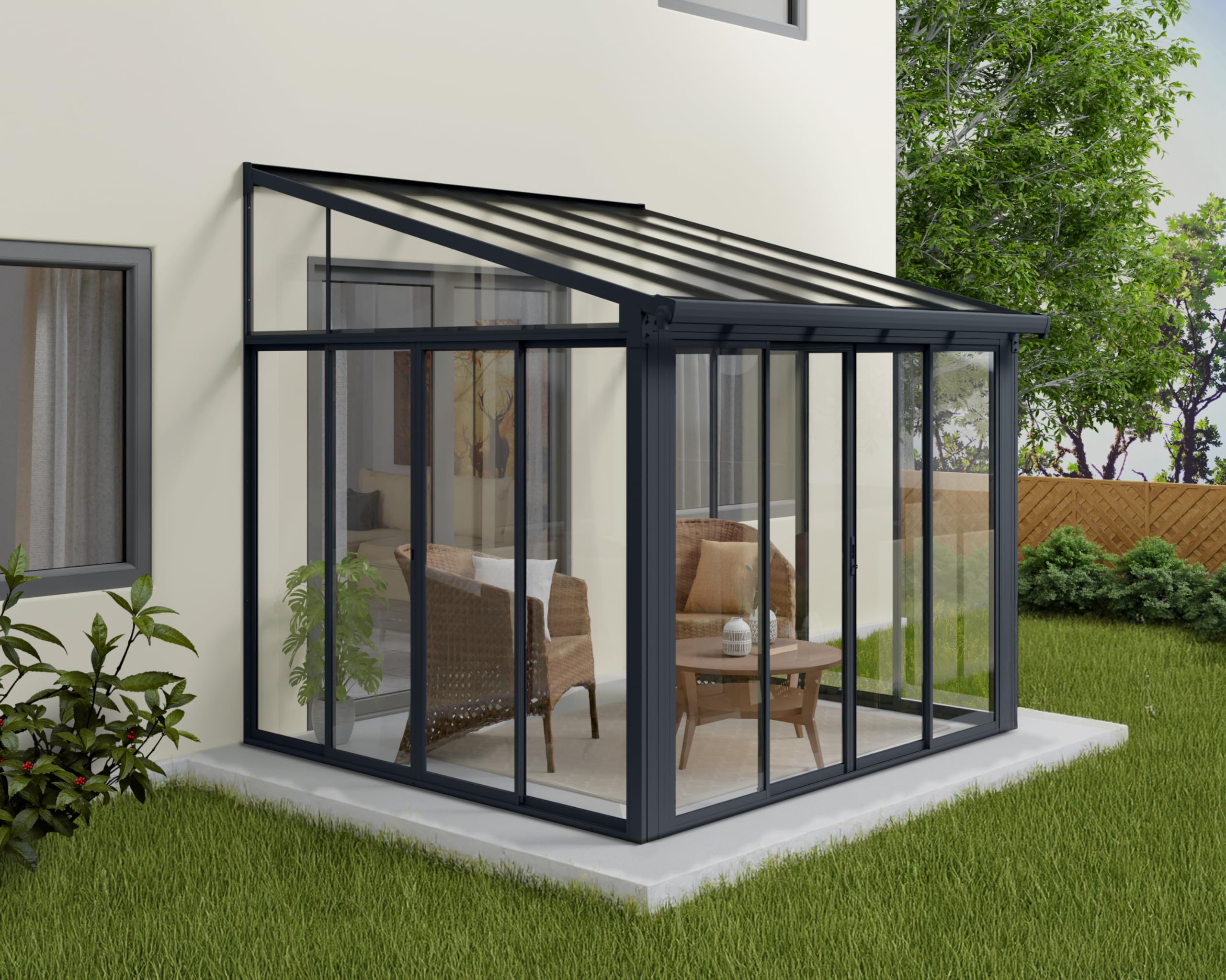 Palram - Canopia Sanremo 10x10 Enclosed Patio Cover Outdoor Canopy, Gray DIY Sunroom Kit Lean to Gazebo with Walls to Cover Patio Furniture, Deck, & Porch, UV Protected Polycarbonate Shelter - Image 3