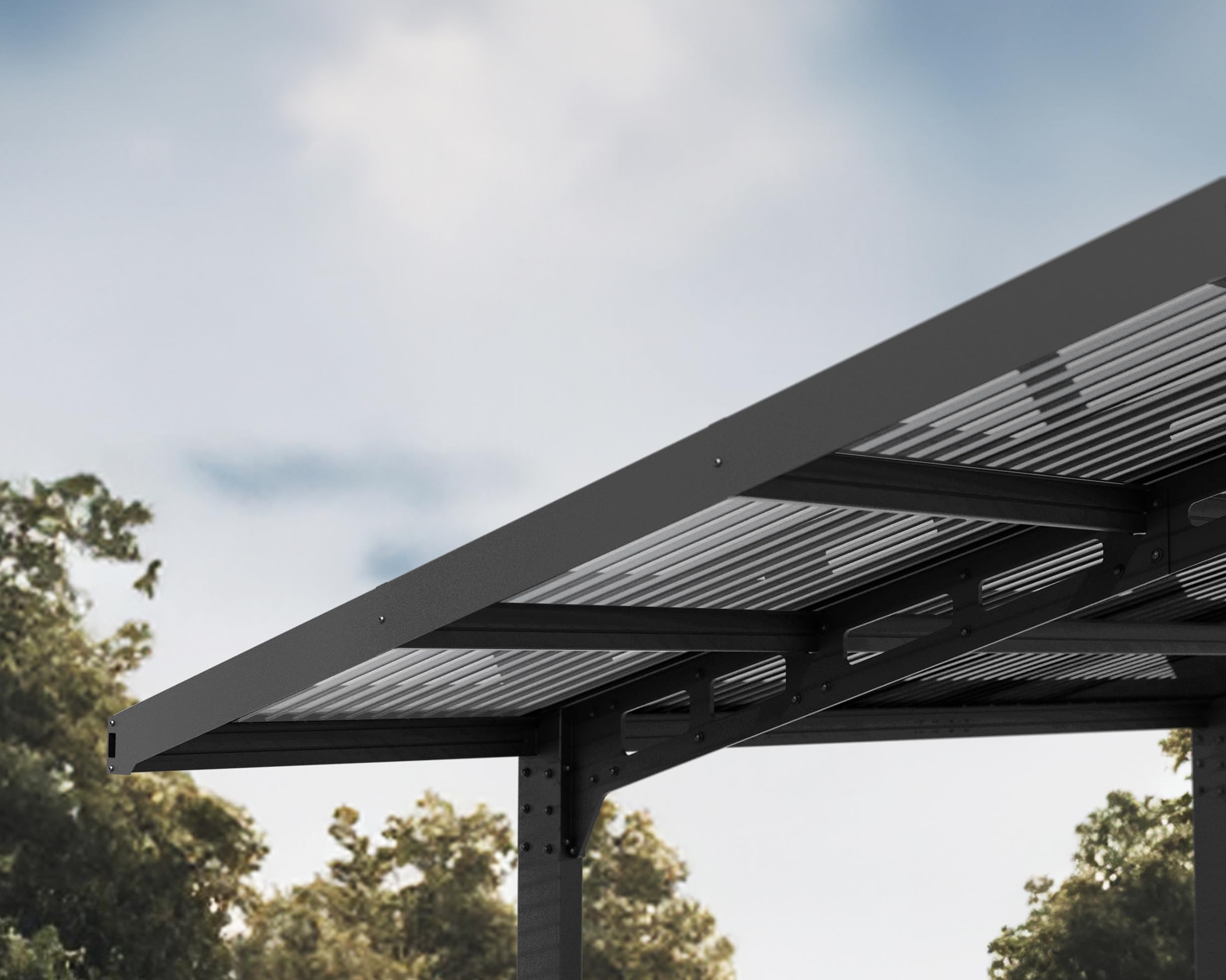Palram - Canopia Sydney 19 Ft. x 9 Ft. Wave Single Carport Aluminum Metal Frame and Polycarbonate Panels Car Port for Outdoor Driveway Car, Truck, RV, Trailer, Boat Storage (Black & Gray) - Image 5