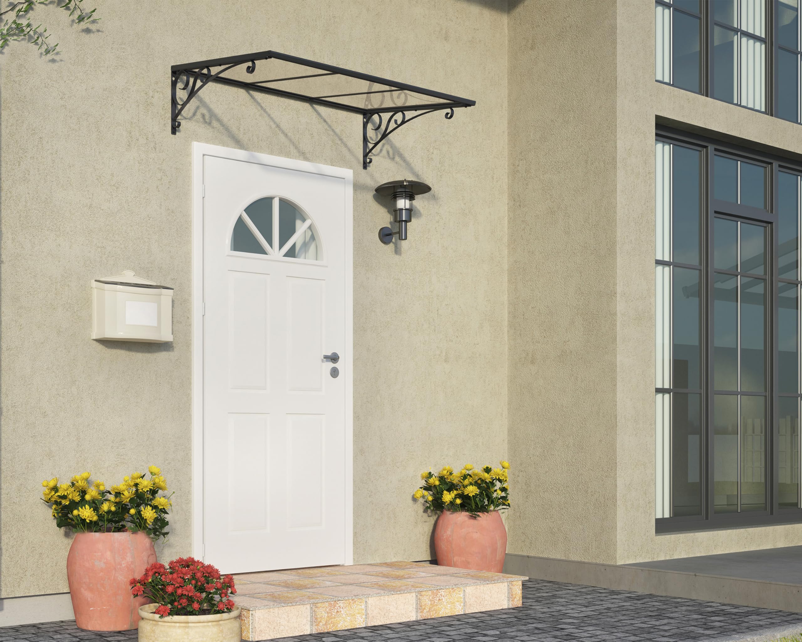 Palram Canopia Venus 1350 - 4' x 3' Window & Door Awning for Door Entrance, High-End Polycarbonate Patio Canopy with Clear Panels, UV Protection, Modern Gray Metal Frame, Weather Resistant Overhang - Image 3