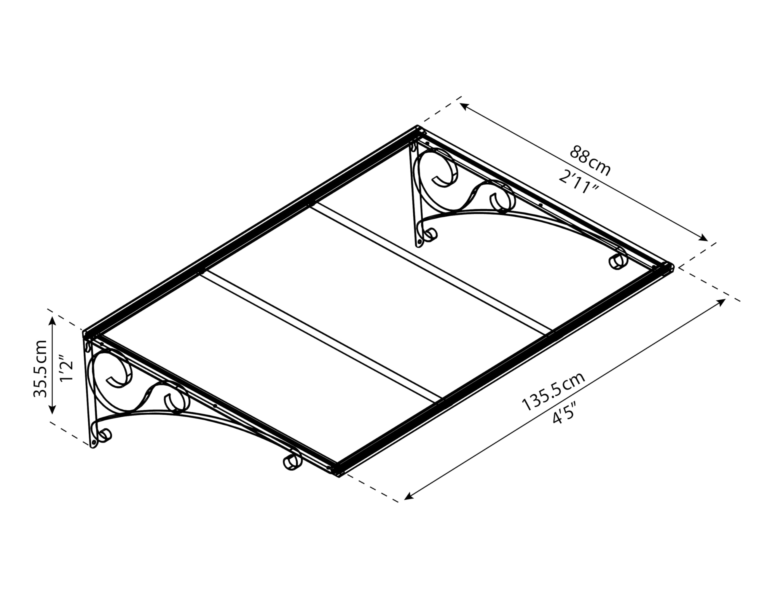 Palram Canopia Venus 1350 - 4' x 3' Window & Door Awning for Door Entrance, High-End Polycarbonate Patio Canopy with Clear Panels, UV Protection, Modern Gray Metal Frame, Weather Resistant Overhang - Image 6