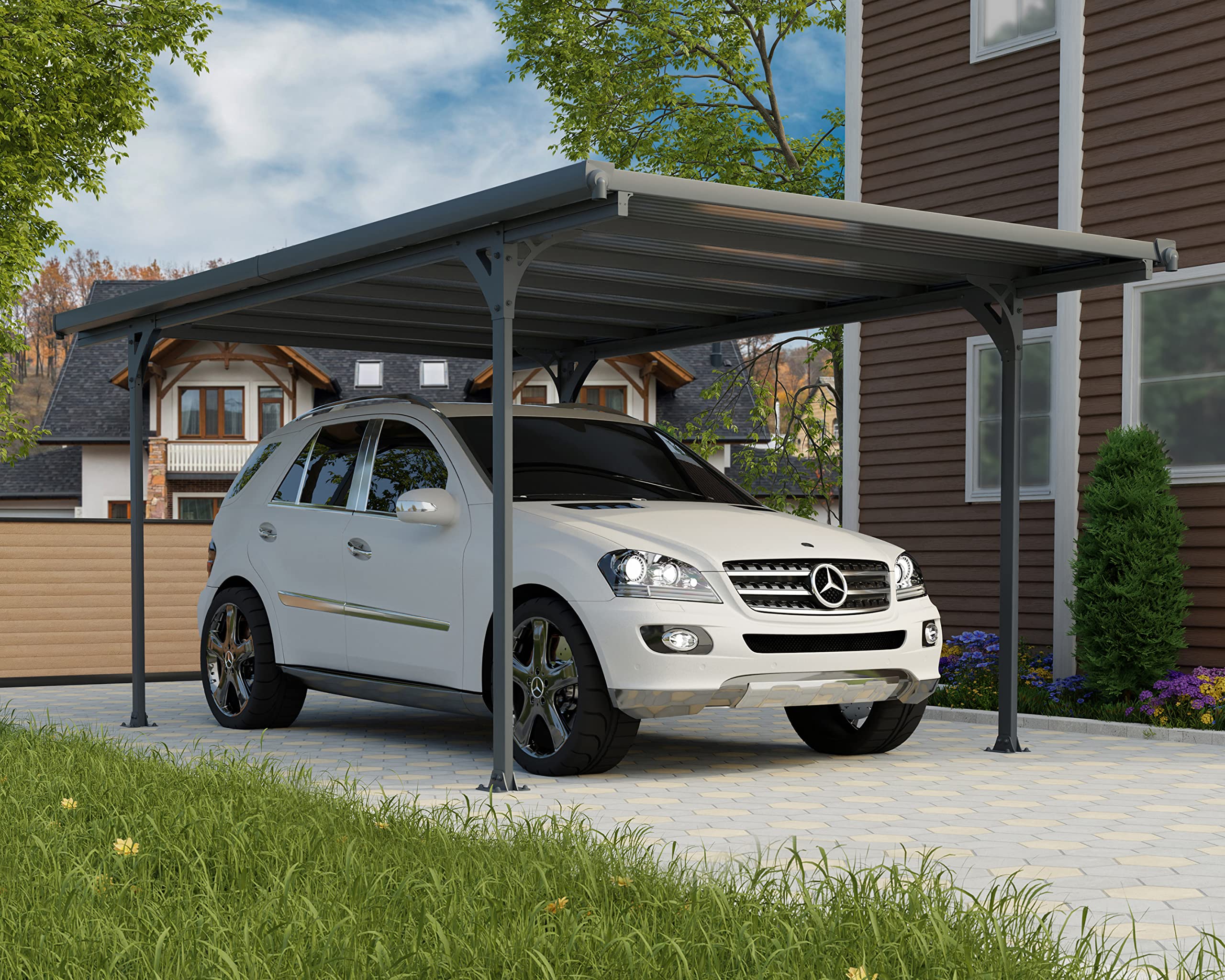 Palram - Canopia Verona 5000 10 x 16 Metal Carport, Heavy Duty Car Port, Weather-Protected Gray Aluminum Frame, Bronze Polycarbonate RV & Car Storage, UV Protected, DIY Garage Kit, 10-Year Warranty - Image 3