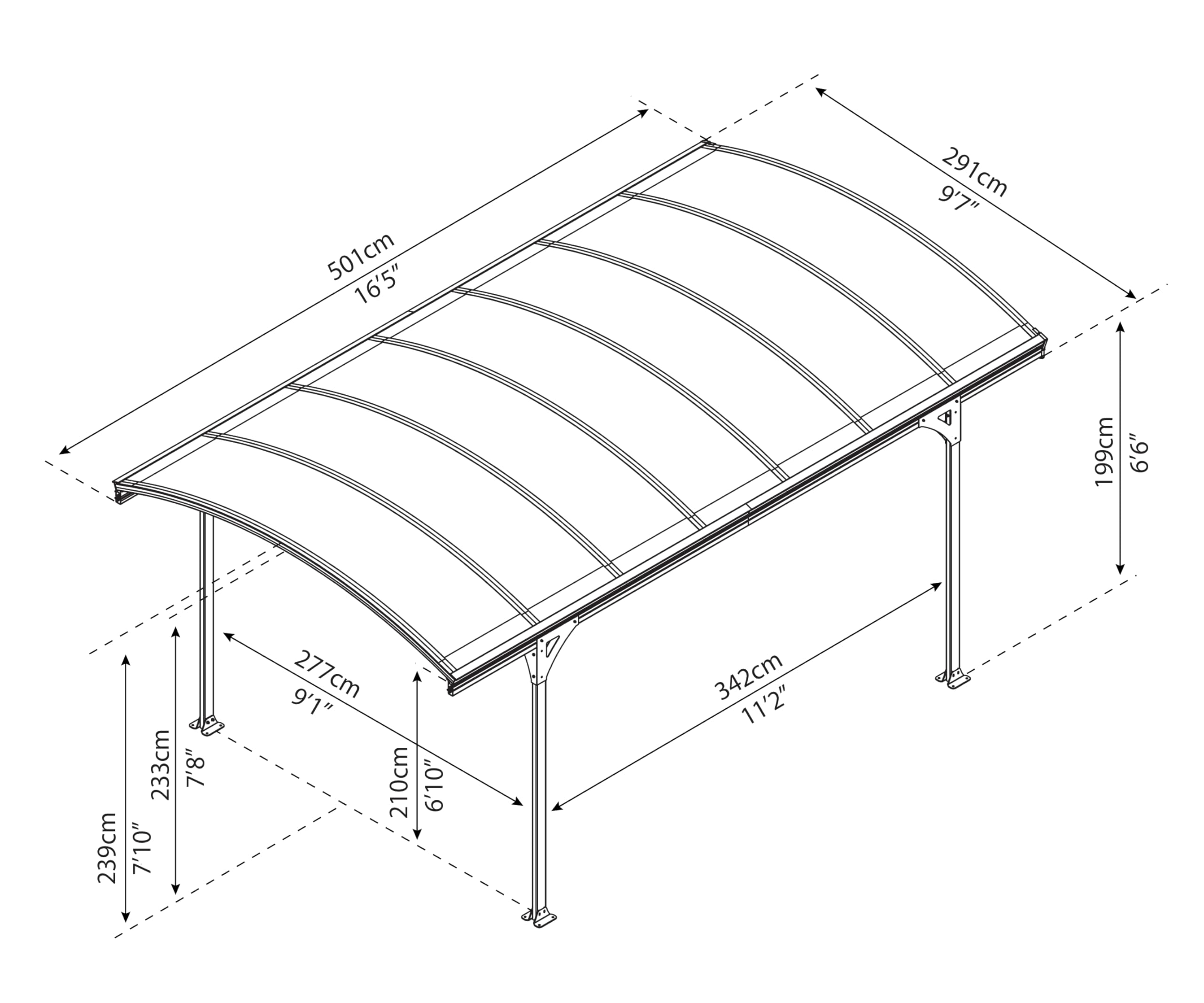 Palram - Canopia Vitoria 5000 10 x 16 Metal Carport, Heavy Duty Car Port, Weather-Protected Gray Aluminum Frame, Gray Polycarbonate RV & Car Storage, UV Protected, DIY Garage Kit, 10-Year Warranty - Image 4